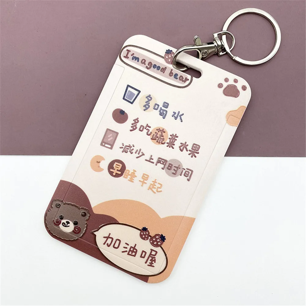 New  Cartoon Bear Cards Cover Bank ID Credit Card Holder Students Bus Card Case Lanyard Removable Identity Badge Cards Cover