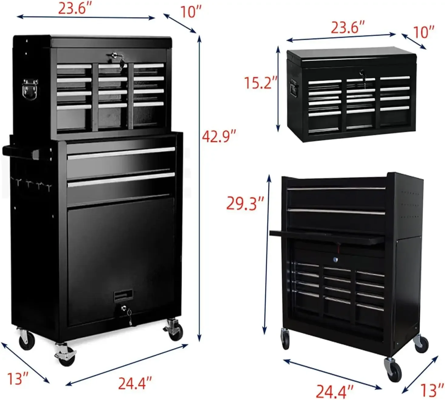 High Capacity Rolling Tool Box with Wheels,Rolling Tool Chest with Drawer,Tool Box on 4 Wheels with Lock, Tool Storage 3