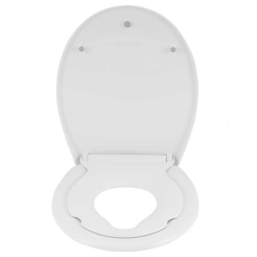 WOLTU O-förmiger weißer Toilettensitz, Schnellverschluss-Toilettendeckel mit abnehmbarem Kindersitz, Absenkautomatik für Zuhause – Detail 7