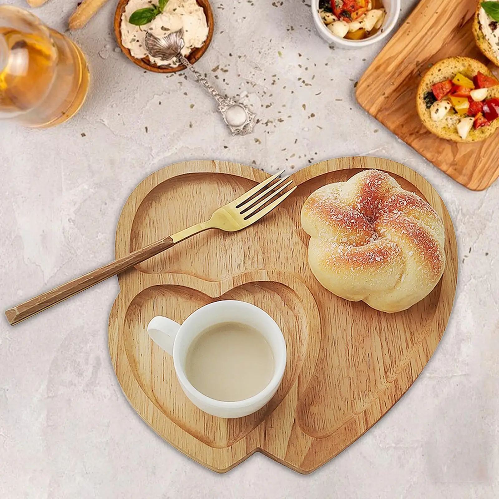Double Heart Wood Serving Tray Tealight Wood Tray Dinner Plate Dining Table Tray Storage for Kitchen Events Mother Gift Househol