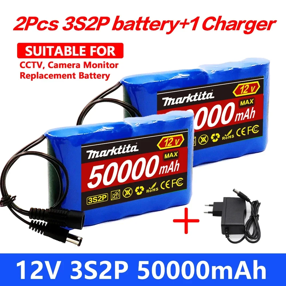 

2024 New Upgraded Superior quality 12V 50000mah Rechargeable Lithium Battery Pack Capacity DC CCTV Camera Monitor with Charger