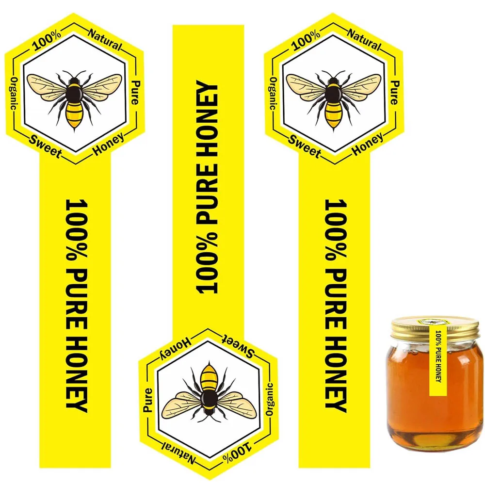 Tamper Proof Pure Honey Stickers 1.5x4Inch Tamper Evident Seals Labels Honey Stickers for Jars Bottle Lid Labels 500Pcs