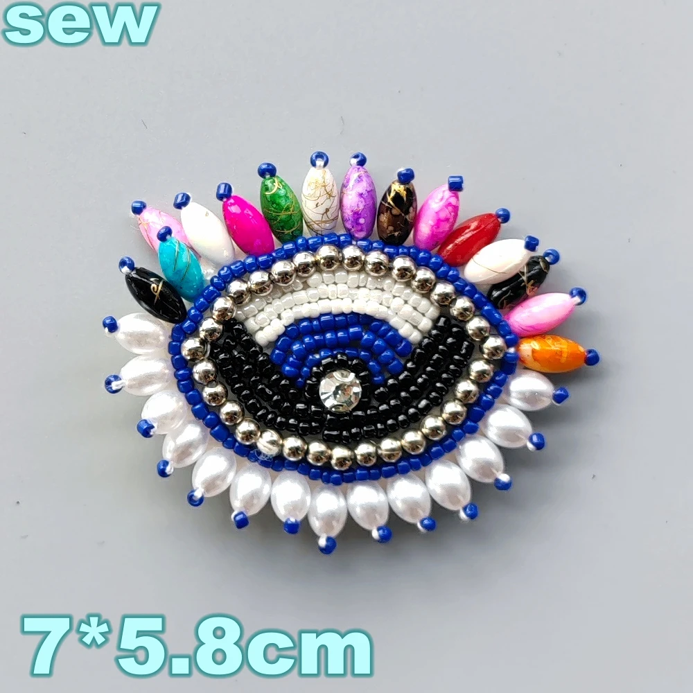 Evil Eye Iron on Patches Large Sequins Yellow Blue Embroidered Sewing Applique, Size: Dimensions : 7.5 x 5.5