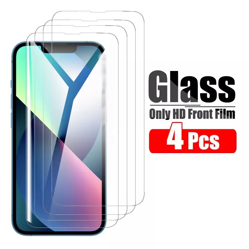 

4PCS Tempered Glass for IPhone 13 12 11 14 Pro Max Mini XR X XS Max Screen Protector for IPhone 8 7 6 Plus 8 6S SE2020 Film