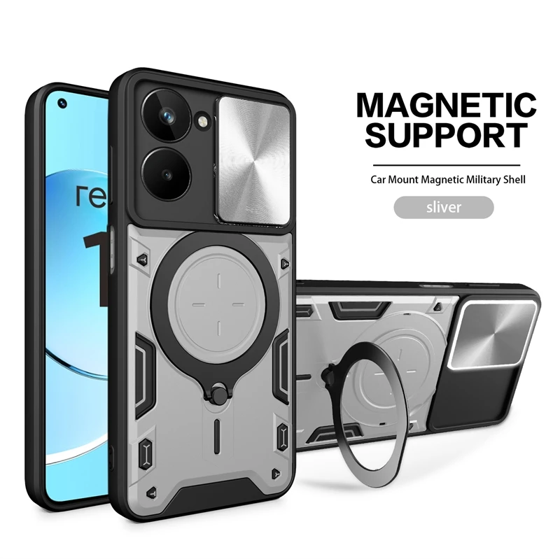 Enhanced Shockproof Armor Phone Cover with Ring Holder & Slide Camera Protection