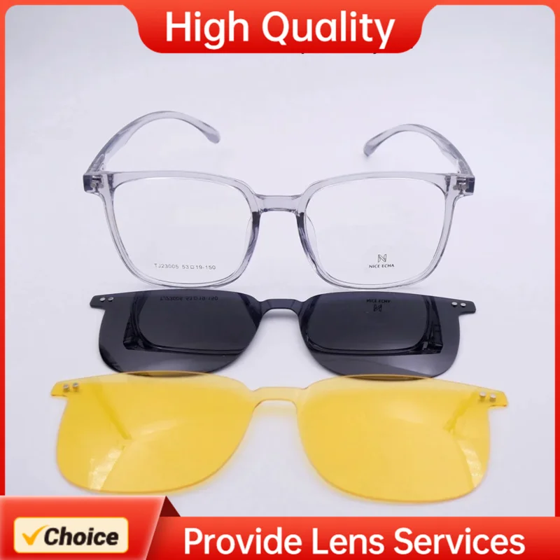 High Quality Made in Shenzhen China Trade Exports Magnetic Clip On Sunglasses Men Women Glasses Frame two lenses TJ23005 Yellow