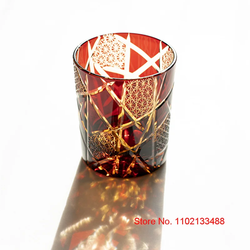 Amber Lightning Edo Kiriko Whiskey Crystal Glass Japanese Royal Wine Tasting Cup Carved Cognac Chivas Mug Snifter
