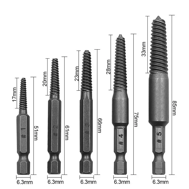 5pcs Screw Extractor Center Drill Bits Guide Set Broken Damaged Bolt Remover Hex Shank And Spanner For Broken Hand Tool