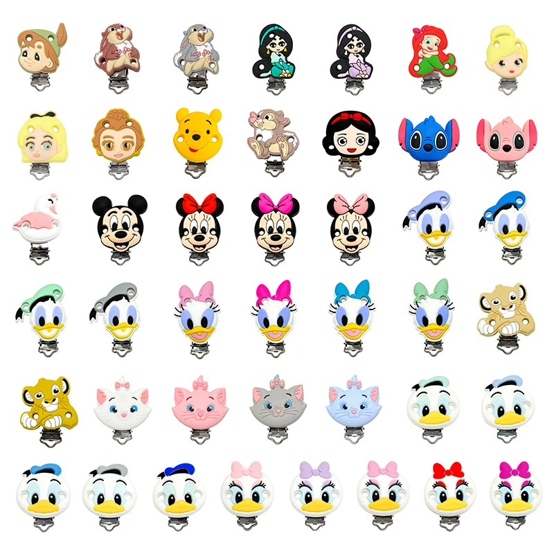 5pcs Silicone Winnie Mickey Minnie Clip bear DIY Baby Teething Teether Necklace Bead Tool Nurs Gift Accessories