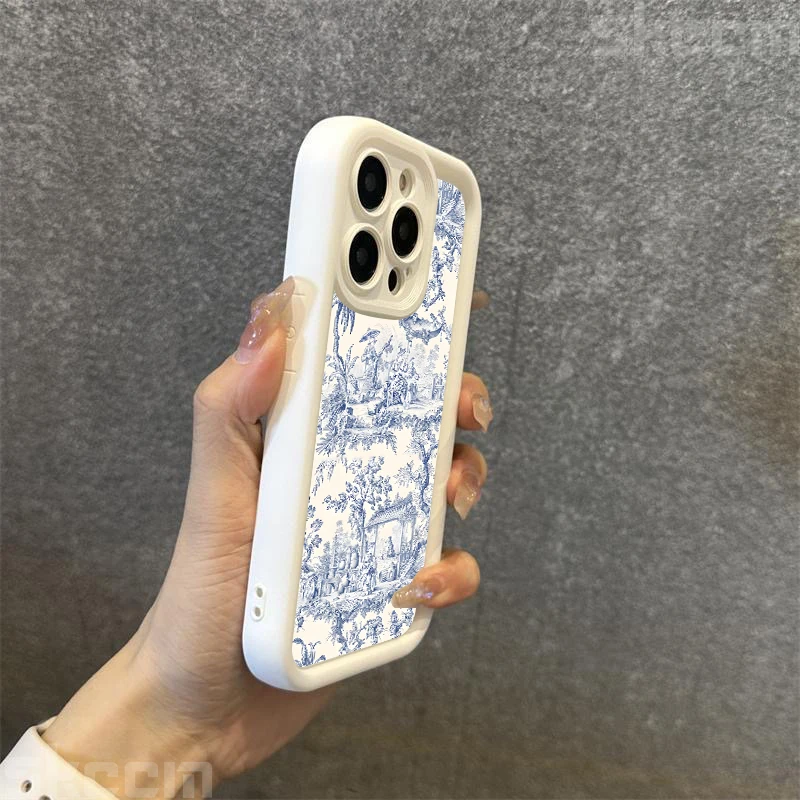 Blue Retro Tea Break and Flower Pattern Silicone Phone Case