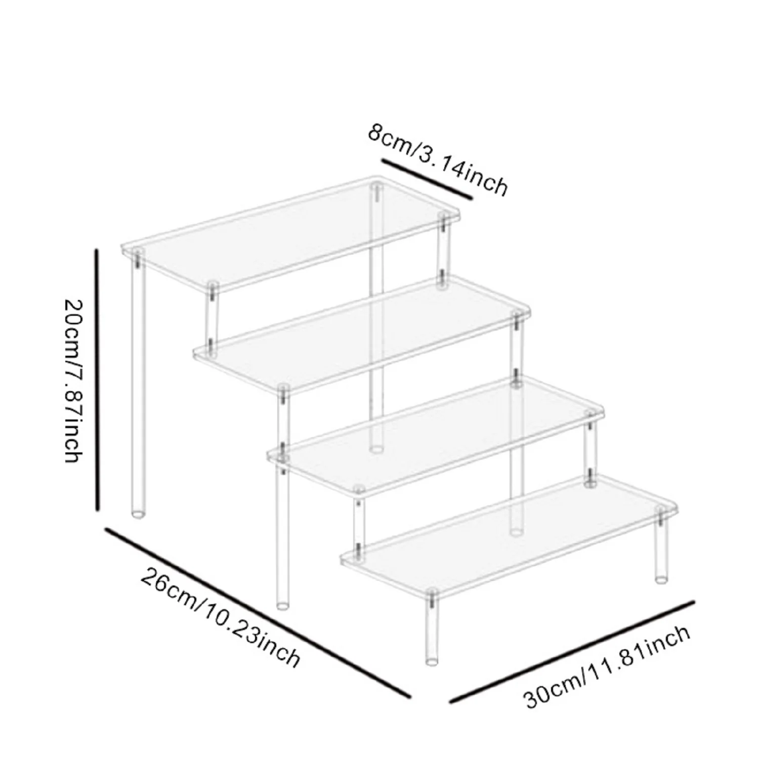 Acrylic Display Stand 1-4 Tier Durable For Cupcake Perfume Doll Transparent Trapezoidal Blind Box Storage Shelf