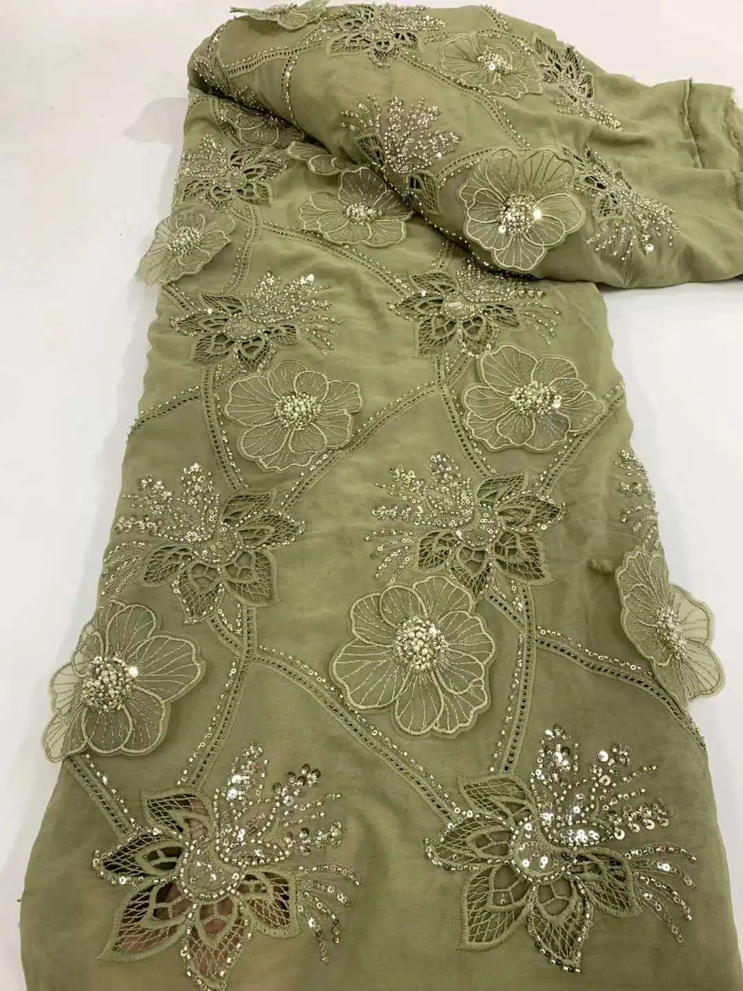 Latest Very Soft Laser Cotton Delicate Laser Embroidery Best Quality Lace With Stones Fabric Party Evening Dress NN1698_R