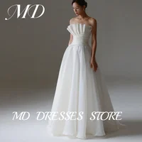 MD Simple A-line Scalloped Wedding Dress Sleeveless Korea Photoshoot Pleat Floor-Length Bridal Gown Corset Customized 웨딩드레스 2025 1
