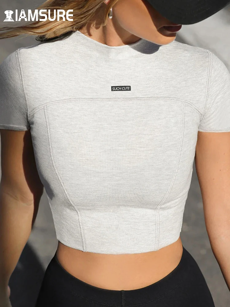 

IAMSURE Sexy Slim Hollow Out Cropped T Shirt Casual Basic Solid O-Neck Short Sleeve Tees Women 2024 Summer Fashion Streetwear