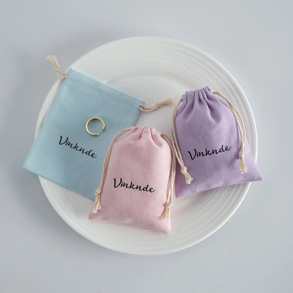 Sacs en Coton Rose de 7x9cm, Emballage Personnalisé pour la Proximité des Bijoux, Pochettes à Cordon avec Logo Imprimé, Sac Cadeau de Mariage Personnalisé et Poussiéreux, 100 Pièces