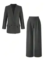 2pcs Women Business Set Contrast Color Blazer Jacket And Elastic Waist Straight Leg Pants Set,Elegant Style for Office Work Lady - Image 5
