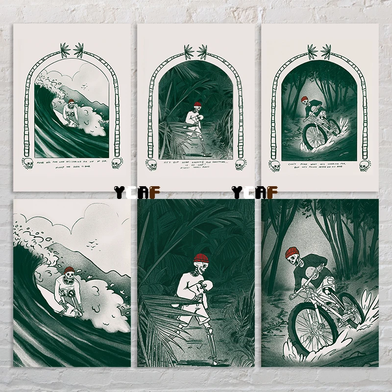 Solition Skull Vintage Abstract Artwork Poster Canvas Printing Skull Wall Art Picture Outdoor Sports Skul Wall Decor Prints Set