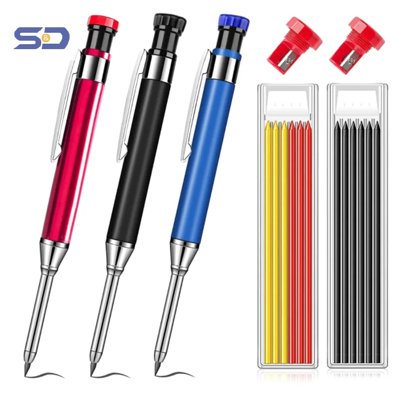 

Твердый плотничный карандаш 2,8 мм, алюминиевый стержень, карандаши, встроенная точилка, маркировочный инструмент, деревообрабатывающий механический карандаш с глубоким отверстием