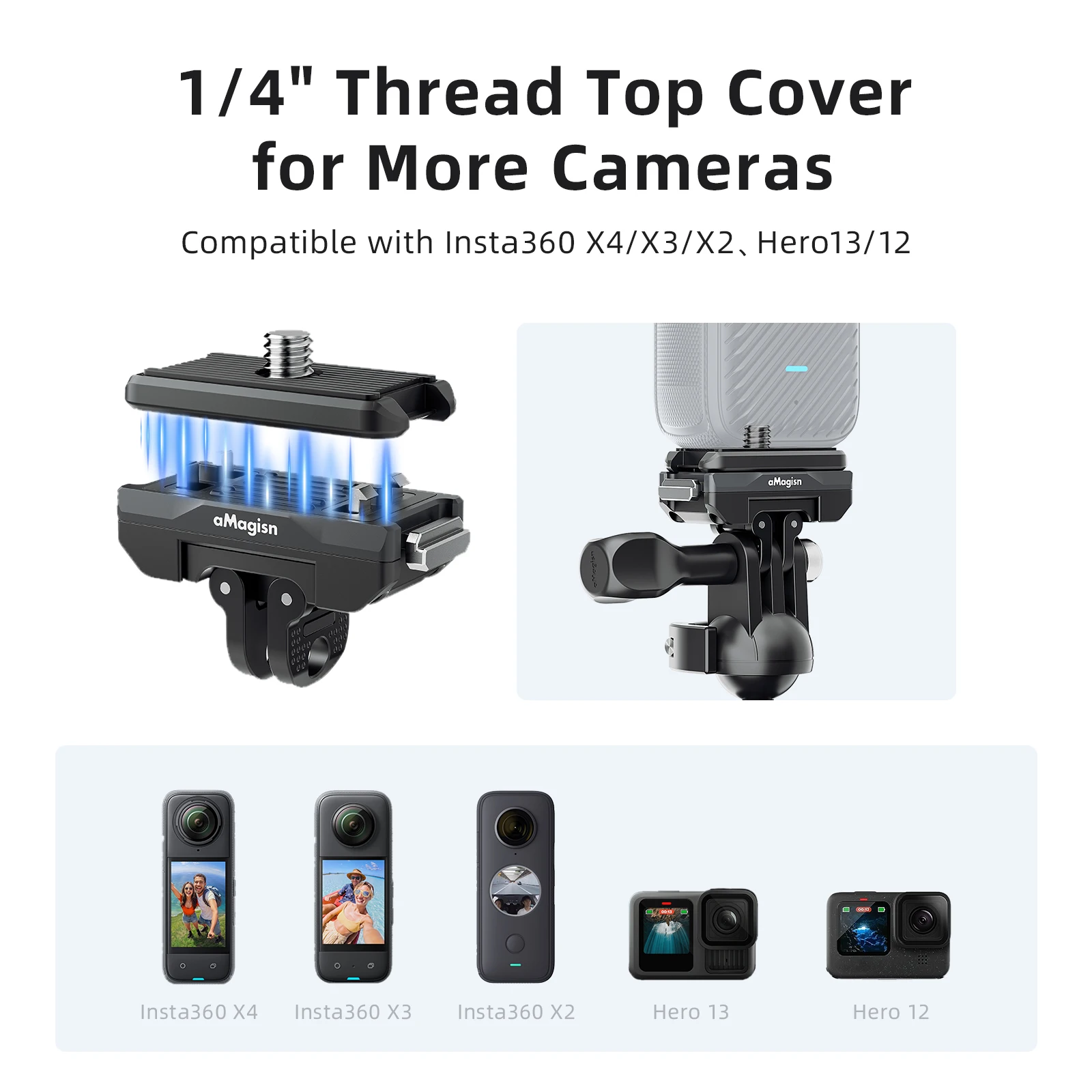 aMagisn 퀵 릴리즈 마운트 360 ° 회전 가능, 1/4인치 및 2핀 인터페이스, Insta360 Ace Pro 2 / X4 AIR / X5 액세서리와 호환 가능