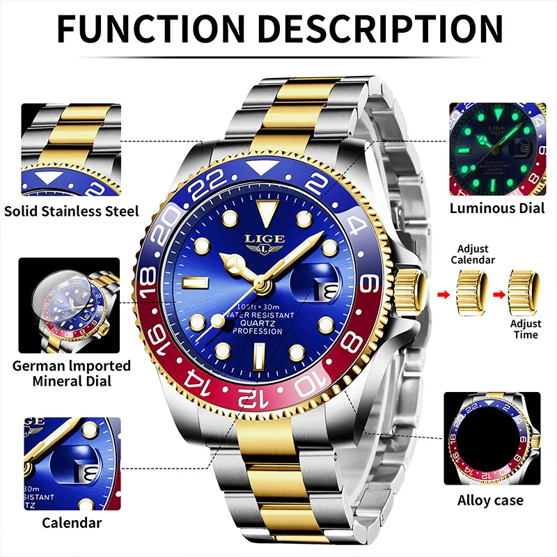 Men's Luxury Luminous Stainless Steel Waterproof Quartz Wristwatch