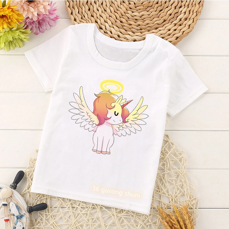 Unicorn Angel Animal Print Tshirt Girls/Boys Kids Clothes Short Sleeve Tops T Shirt Kawaii Children'S Clothing Harajuku Shirt 2th 5th 6th birthday gift for girls tshirt kawaii unicorn kids clothes colorful flowers t shirt girl children clothing t shirt