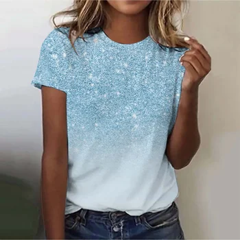 2025 Women's Street Trendy T-shirt Dreamy Star 3D Printed Short Sleeve Versatile Daily Casual Loose Round Neck Top Women's Wear 1
