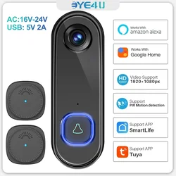 Wireless Doorbell WiFi TUYA 1080P Camera Security Door Bell Video Intercom Smart Home Monitor IR Night Vision Waterproof Alexa