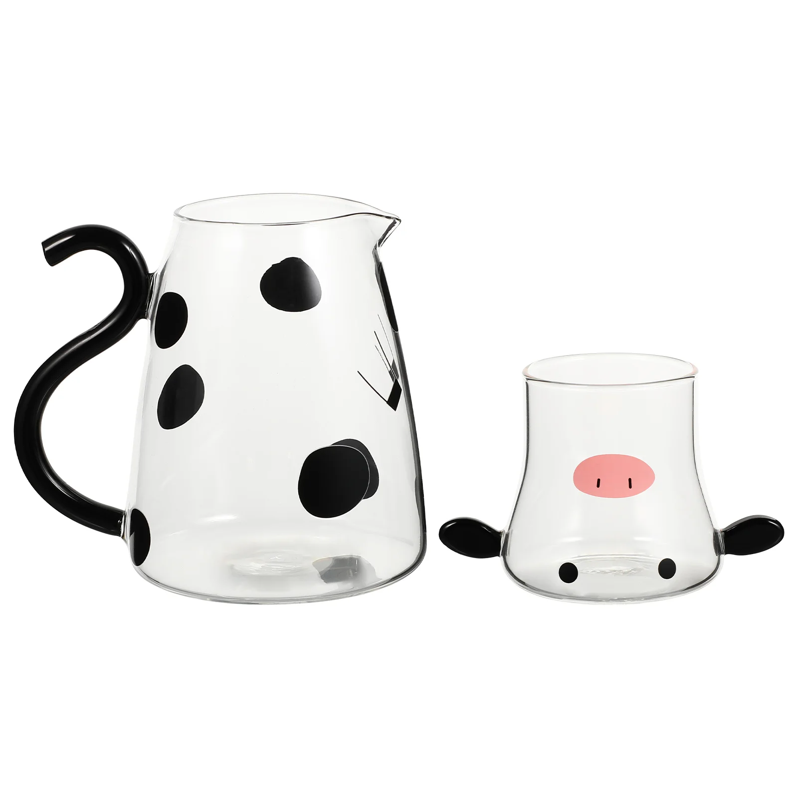 

Cartoon Cow Shape Cold Kettle Microwave Glass Milk Pot Flower Teapot Water Bottle Beverage Coffee Pot With Cup