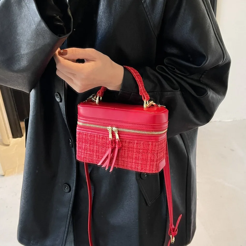 Vintage Woolen Box Women Handbags Luxury Designer Shoulder Crossbody Bags for Women 2025 New Square Chains Sling Bag Clutch Lady 3