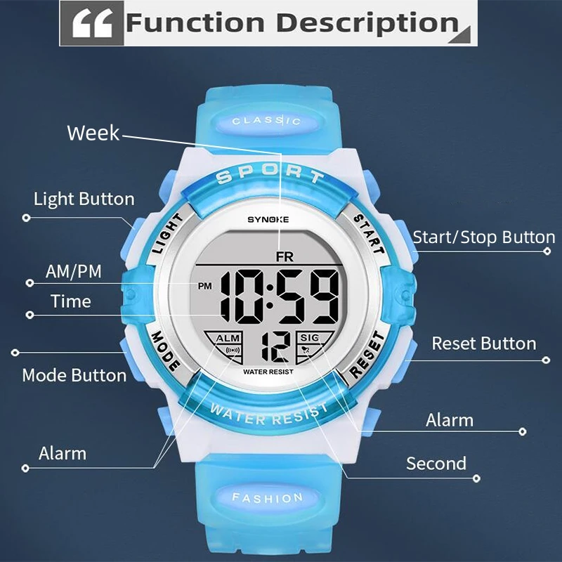 Synoke Kids Digital Watches Colorful Light PU Strap 50M Waterproof Led Sport's Children Wristwatch Boy Girl Alarm Clock 3