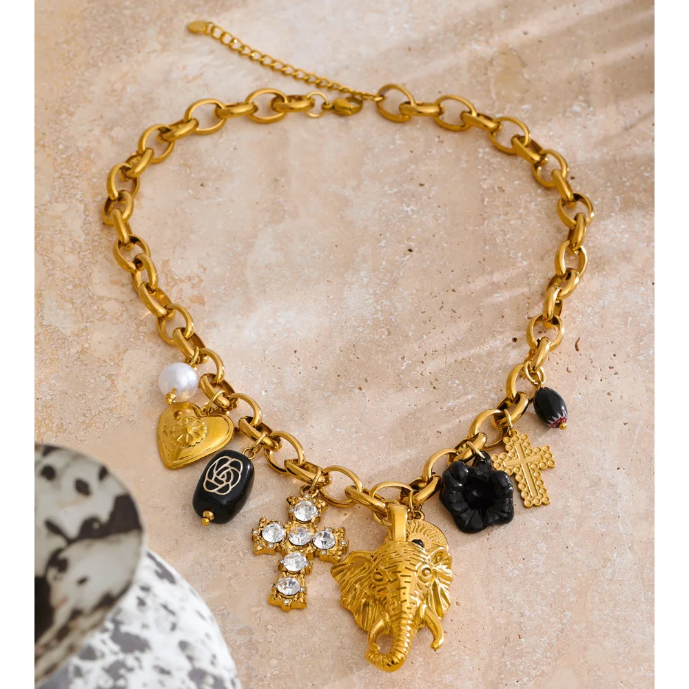 Yhpup High Quality Stainless Steel Zirconia Resin Necklace