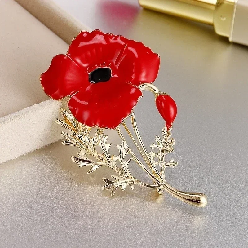 Hot Fashion Jewelry Brooches Red Flower Brooch Fashion New Creative Carnation Golden Enamel Weddings Office Casual Pins Gifts