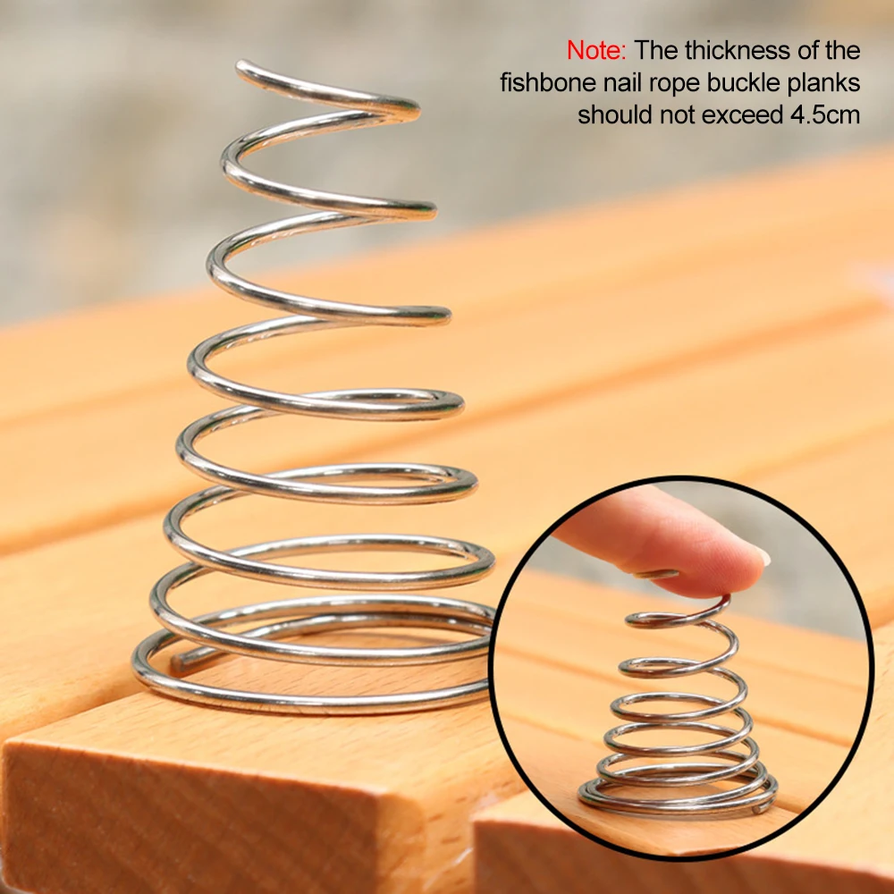 10pcs Deck Anchor Pegs Spring Fishbone Tent Stakes with Carabiner Windproof Tent Nails Wind Rope Buckle Camping Tent Hooks