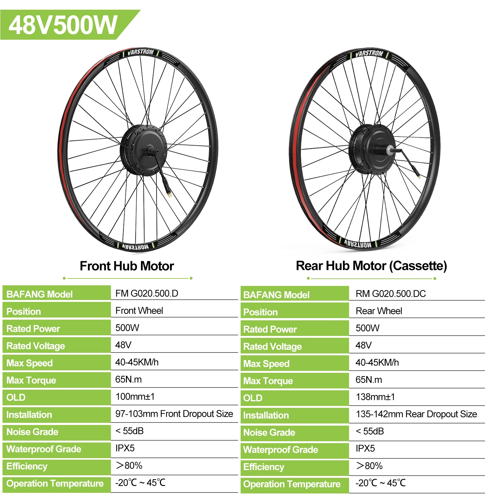 Bafang 48V 500W Front Rear Hub Motor Brushless Gear Bicycle Electric Bike Conversion Kit 20-29 Inch 700C Wheel Drive Engine ebike motor kit