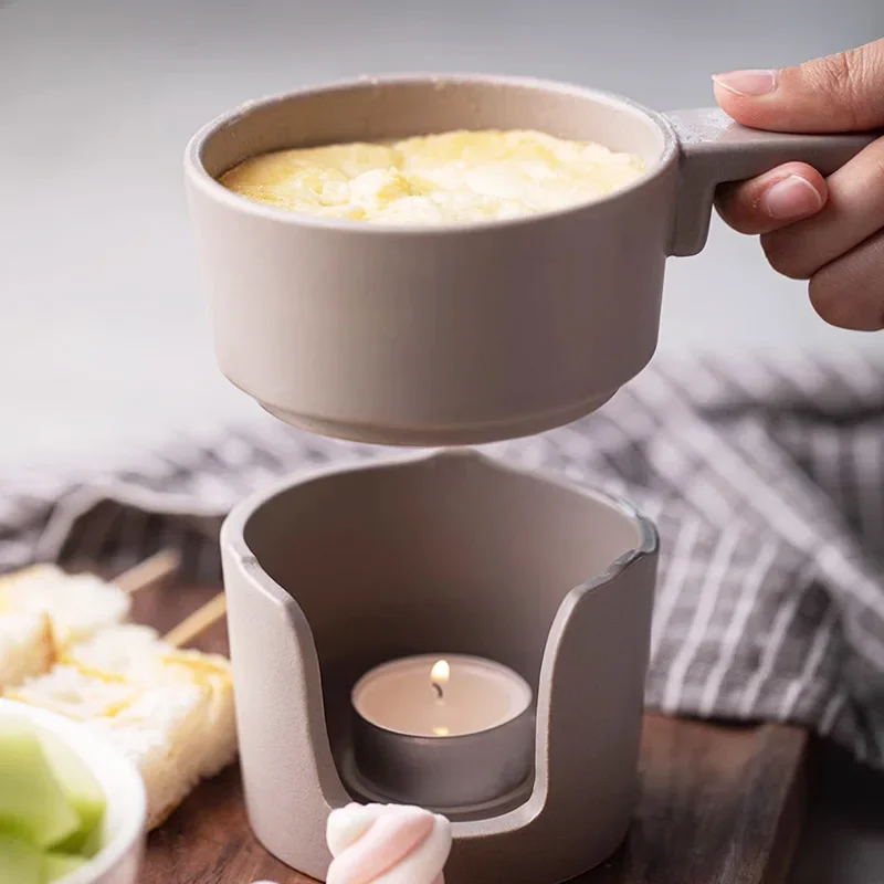 Ceramic Fondue 200ml Pot Swiss Cheese Ice Cream Chocolate Melting Hotpot Porcelain DIY Fondue Set Butter Melter Cup Small Warmer
