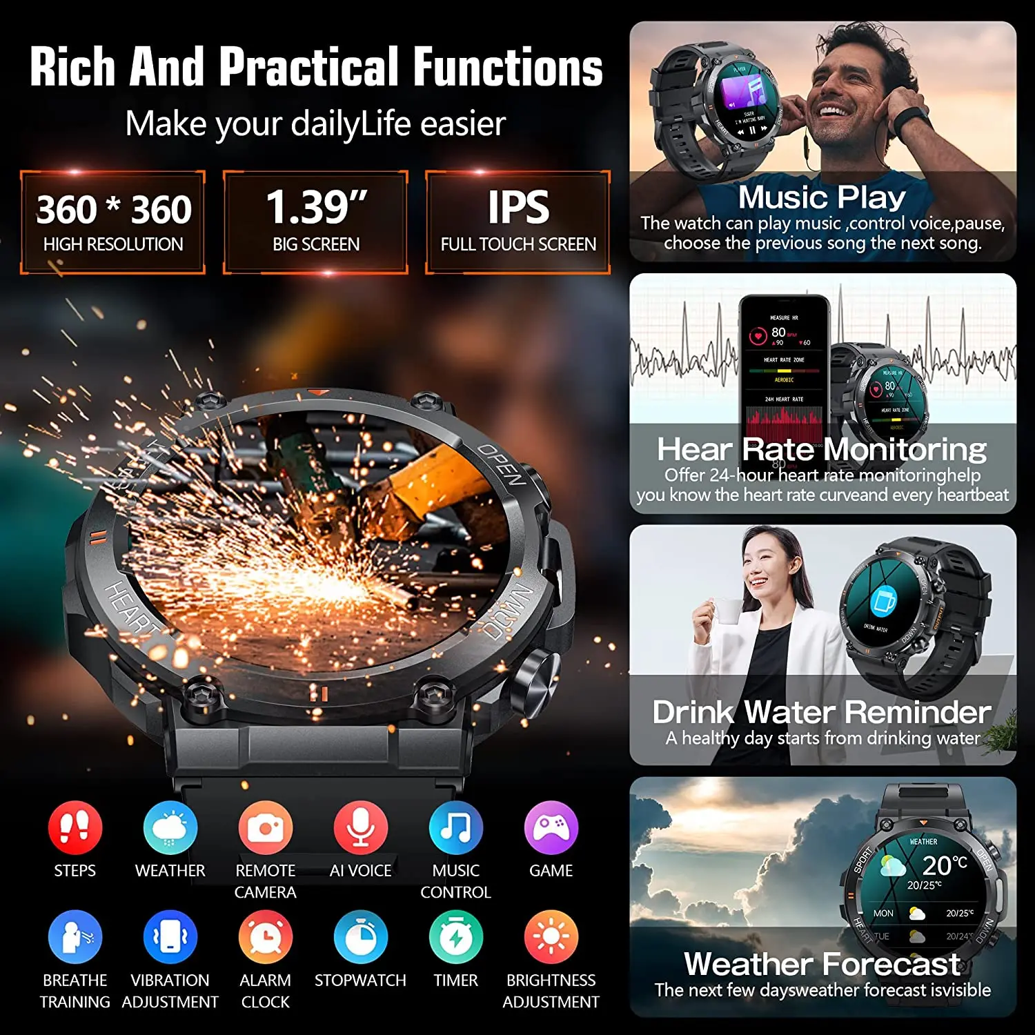SACOSDING Ʈ ġ 1.39 ġ   ȭ ð  ƮϽ    Smartwatch