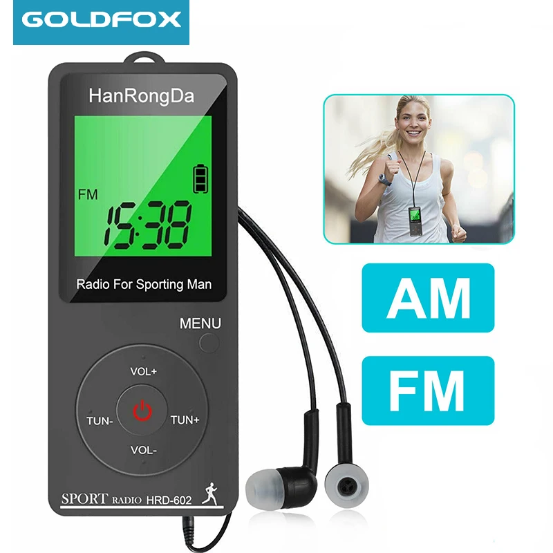 Mini Rádio de Bolso com Pedômetro e Fones de Ouvido Sintonização Digital am fm Display Led Portátil Esportes Corrida Caminhada