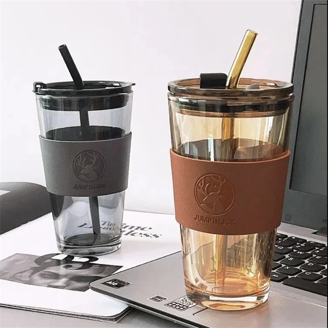 400ml Coffee Cup Glass Mug Cups With Lids and Straws Leak-proof Teacup Heat  Resistant Milk Water Mugs Office Travel Tableware - AliExpress