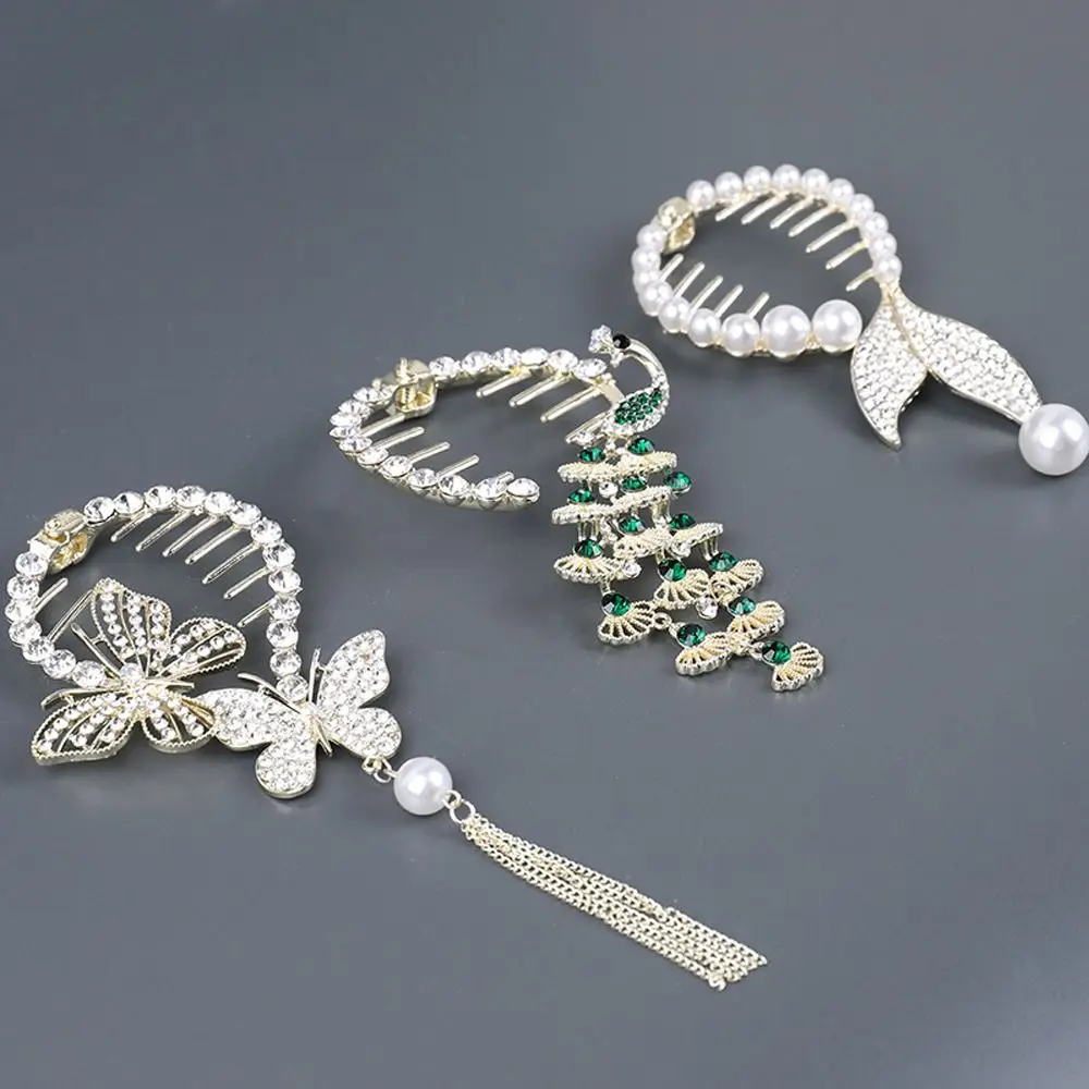 

Rhinestone Peacock Hair Accessory Pearl Korean Style Hair Clip Butterfly Hair Claw Women Ponytail Buckle Hair Grip Clip