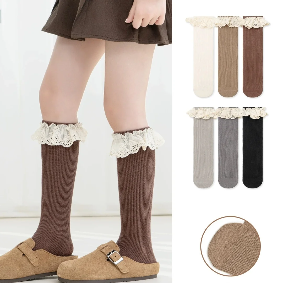 3 Pairs New Baby Knee Long Tube Socks Autumn Winter Children Cotton Sock For Girls Knee High Sock Ruffle Kids Floor Socks 3-9Y