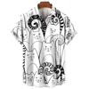 Men's Short Sleeve Shirt Fashion Cartoon Line Cat Pattern Print Top Women's Casual Button Shirt Top 3