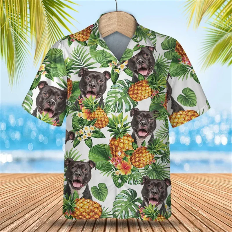 thumbnail image 1 of Camisa hawaiana con estampado 3D de cara de perro divertida para hombres, camisas florales de manga corta frescas de verano para mujeres, linda camisa hawaiana de playa para niños, 1 of 5