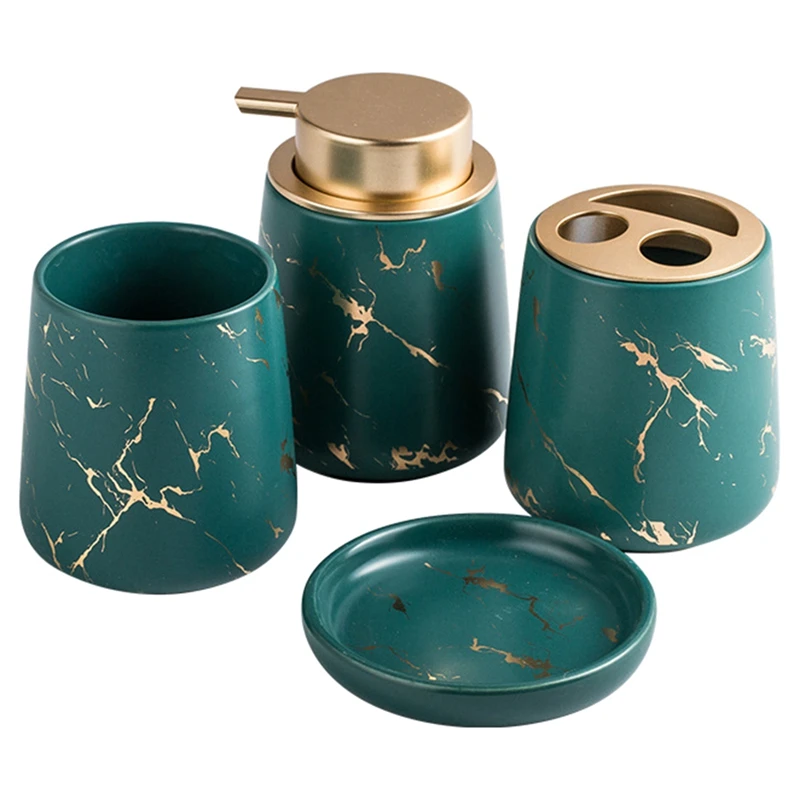 

Marbling Texture Ceramic Bathroom Set Portable Soap Dispenser Mouthwash Cup Toothbrush Cup Lotion Bottle Soap Box