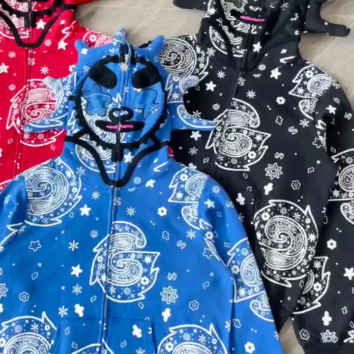 Glo Gang The Glory Full Zip Hoodie Drink Cartoon Print Embroidered