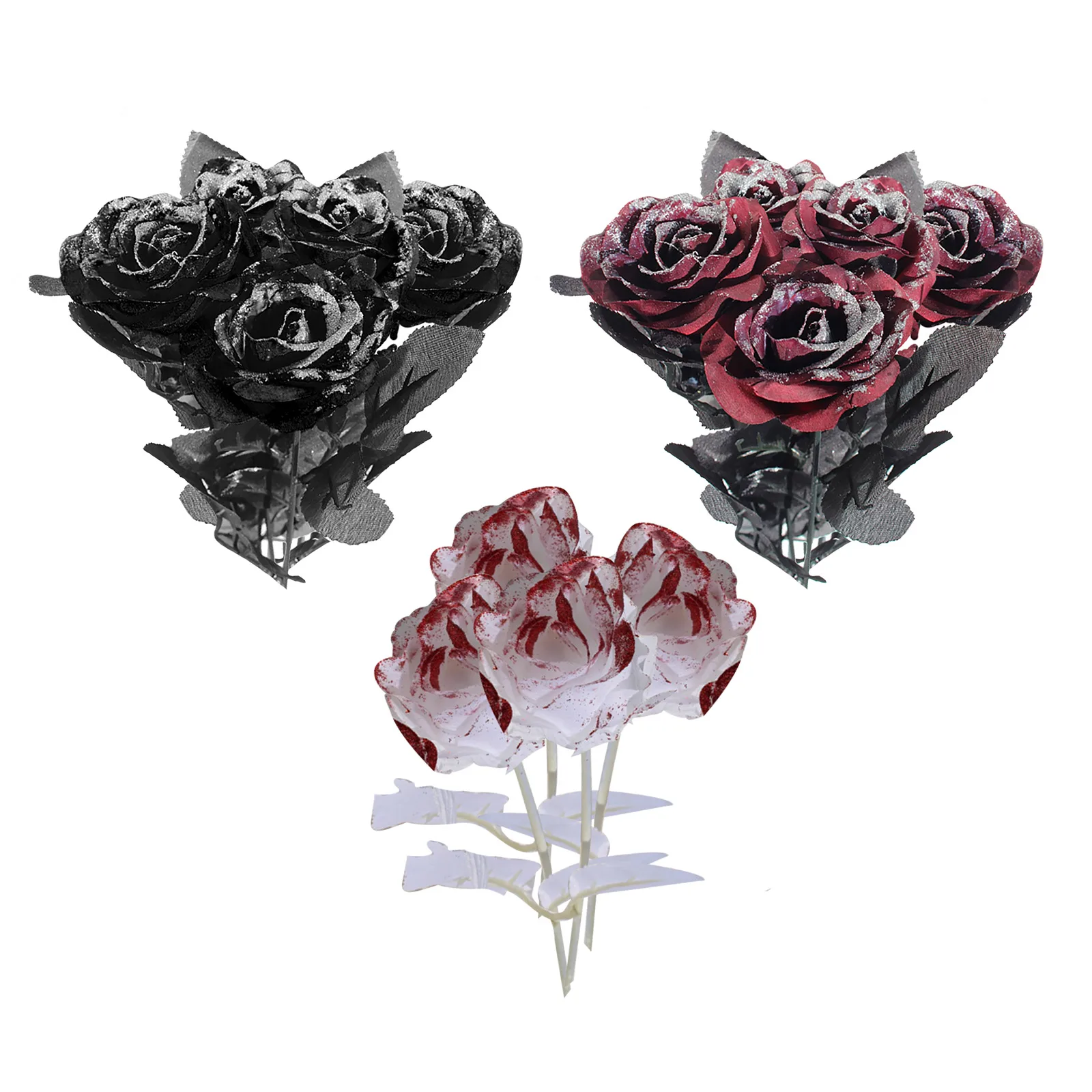 1Pc Halloween Blood Rose Branch Black Roses Halloween Gothic Artificial