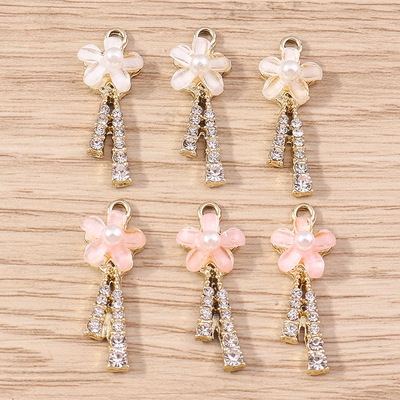 

10pcs 9x26mm Elegant Crystal Flower Charms Pendants for Jewelry Making Earrings Necklace Handmade Keychains DIY Crafts Supplies