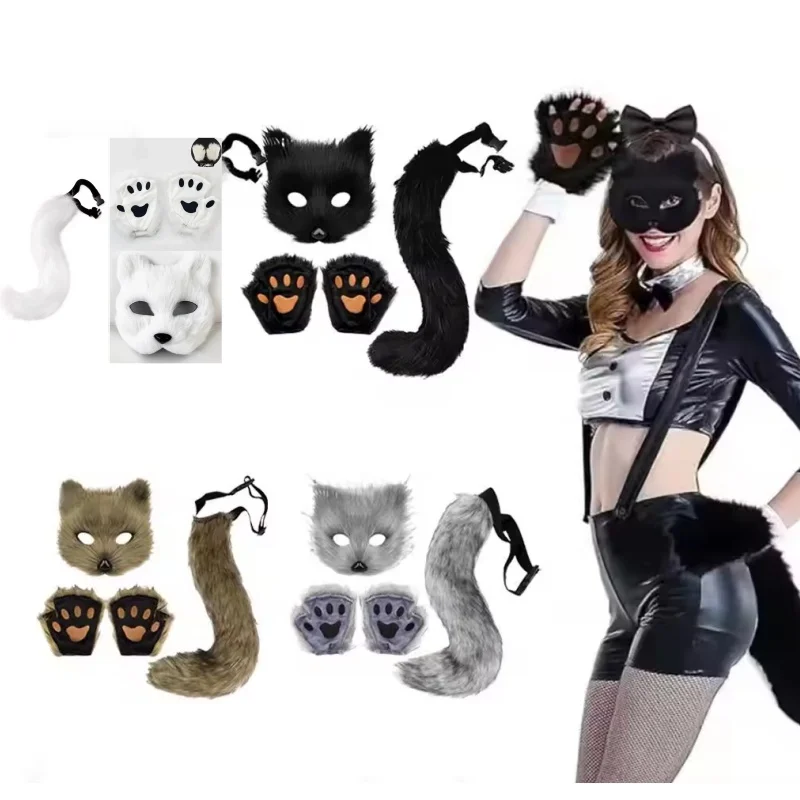 Set Cerchietto E Coda Di Volpe/lupo/gatto In Finta Pelliccia – Accessorio Cosplay Per Halloween E Feste – Per Bambini E Adulti