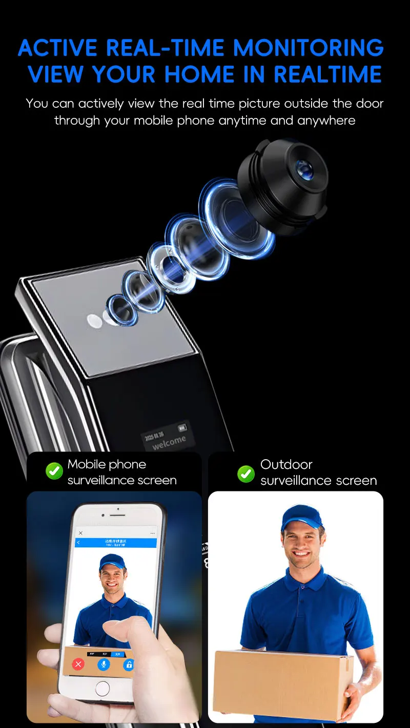 SANKESONG Tuya Smart 3D Face Door Lock Security Camera Monitor Intelligent Fingerprint Password Biometric Dual Battery