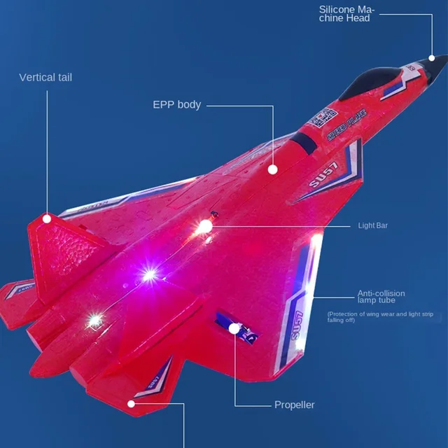 RC Plane SU57 Radio Control Airplane Light Fixed Wing Hand Throwing Su30 Foam Electric Remote Control Plane Toys for Children 2