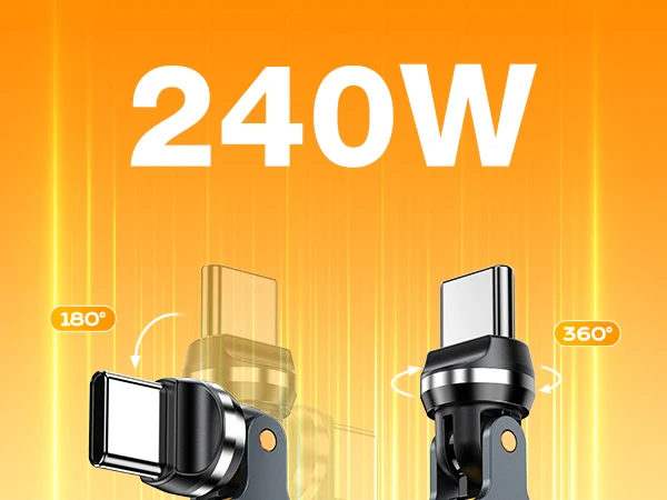 AUFU 540 Degree USB C Adapter 240W PD Fast Charging Cable Adapter Type C Male To Female Converter For Samsung S22 Xiaomi Laptop